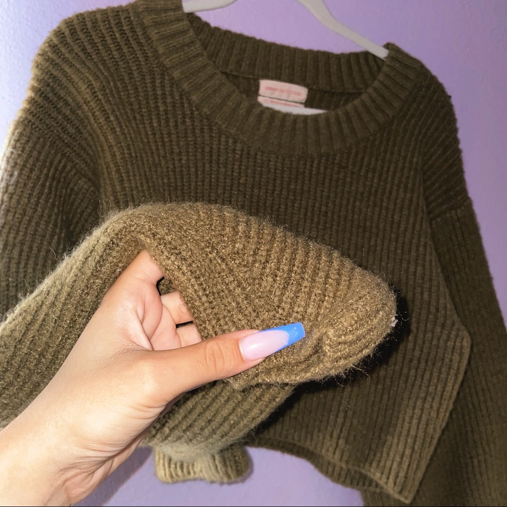 Urban Outfitters Women's Knit Cropped Sweater Balloon Sleeve Green NEW